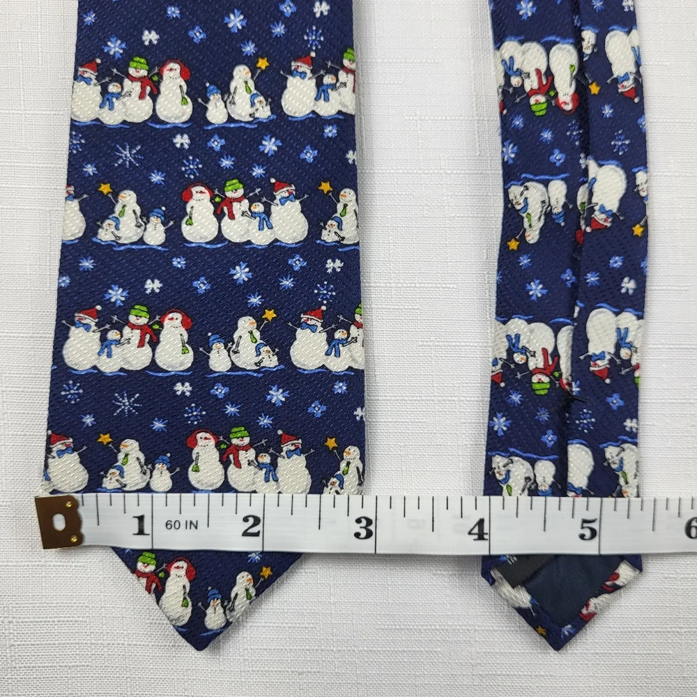 Talbots Kids Snowman NECKTIE TIE Boys Silk Blue White Christmas Holiday Winter